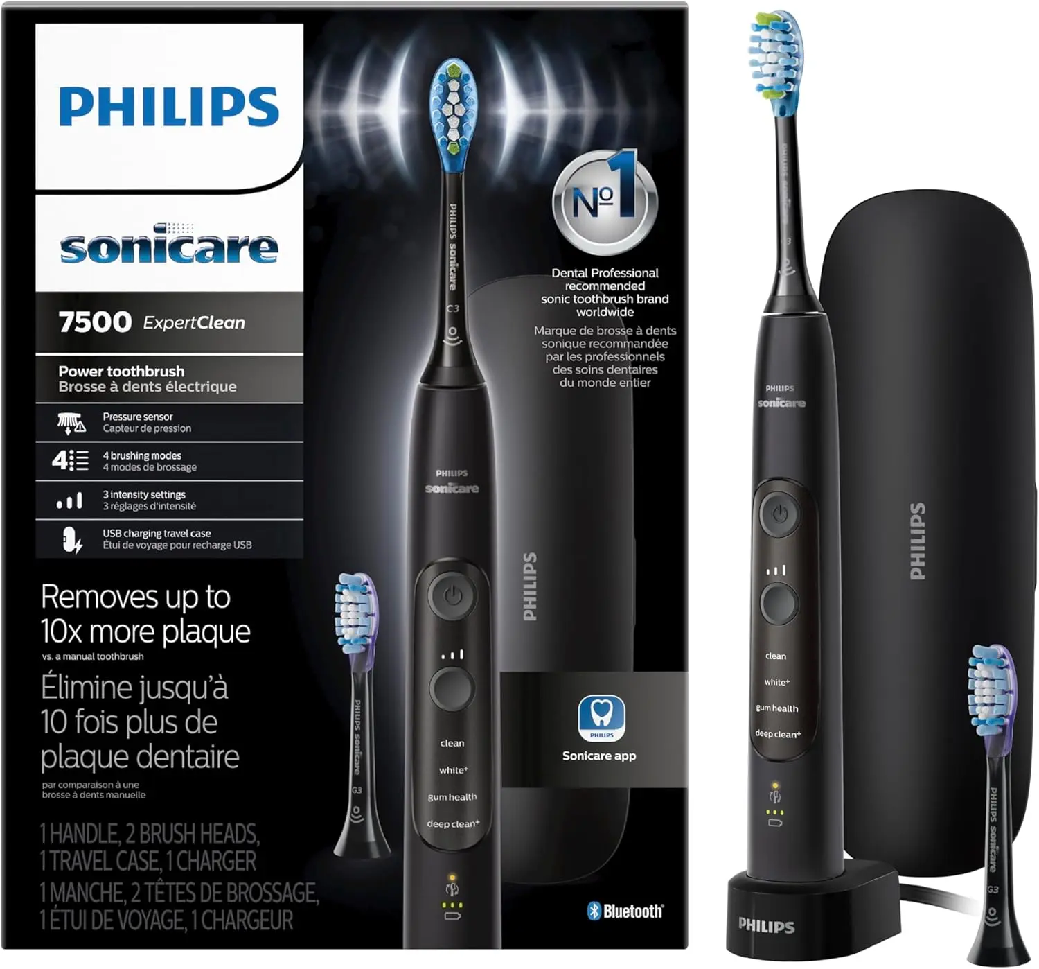 Philips Sonicare ExpertClean 7500 Black, Rechargeable Electric Power Toothbrush, HX9690/05 image 1