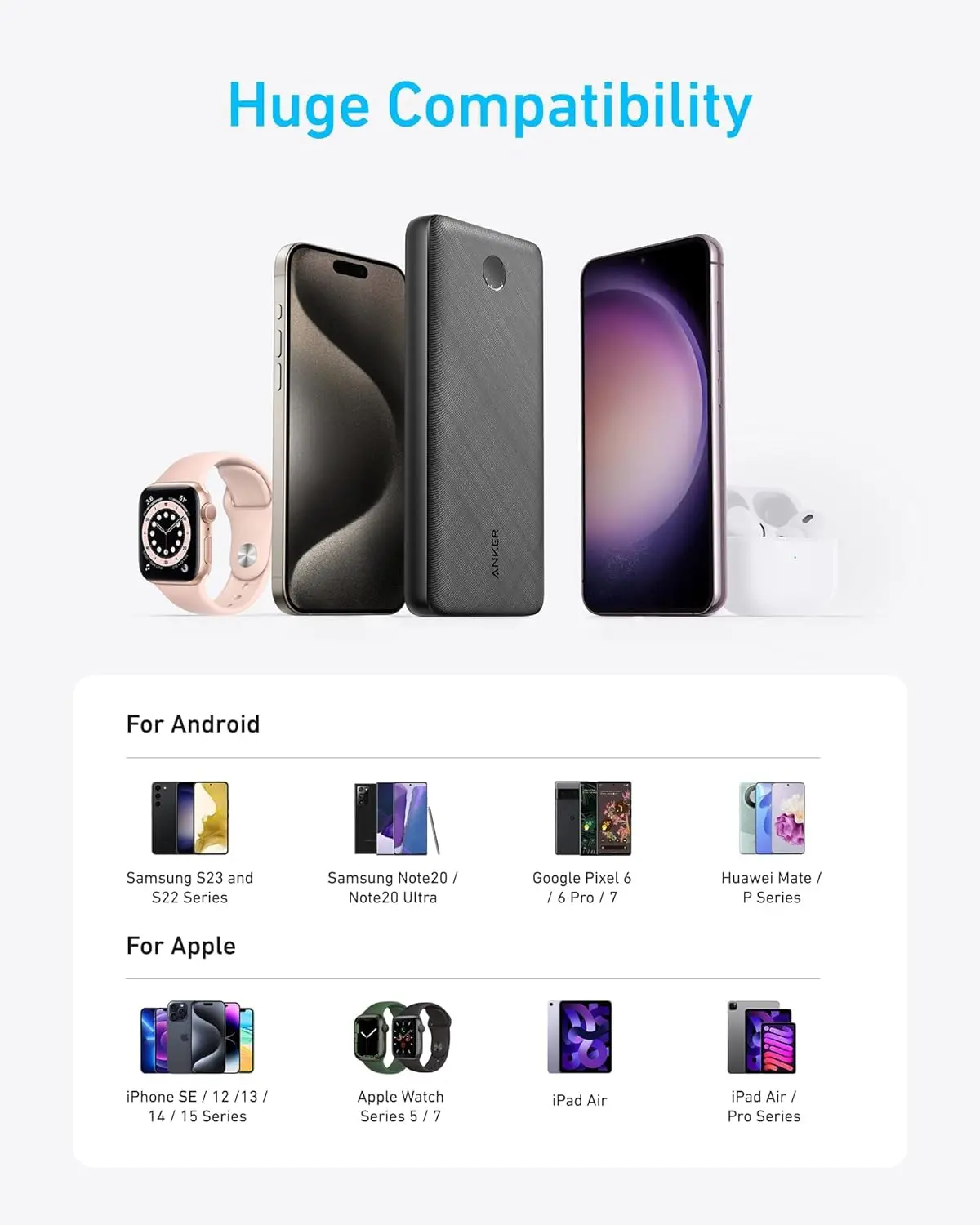 Anker Portable Charger, 325 Power Bank (PowerCore Essential 20K), 20K Battery Pack with 15W Charging, PowerIQ, 2 USB-A, 1 Micro USB, 1 Input and Output USB-C Ports for iPhone Series, AirPods, and More image 7