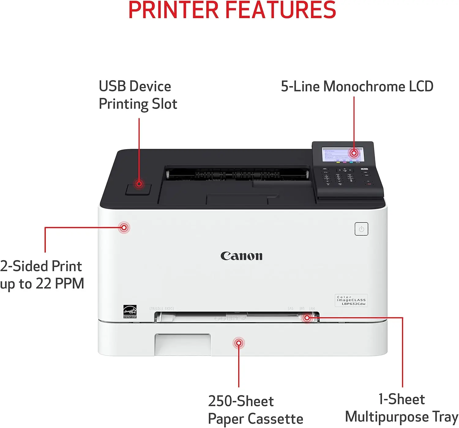 Canon Color imageCLASS LBP632Cdw - Wireless Duplex Laser Printer, Single Function, Home Office, Mobile Ready, 22 PPM Color, White image 3