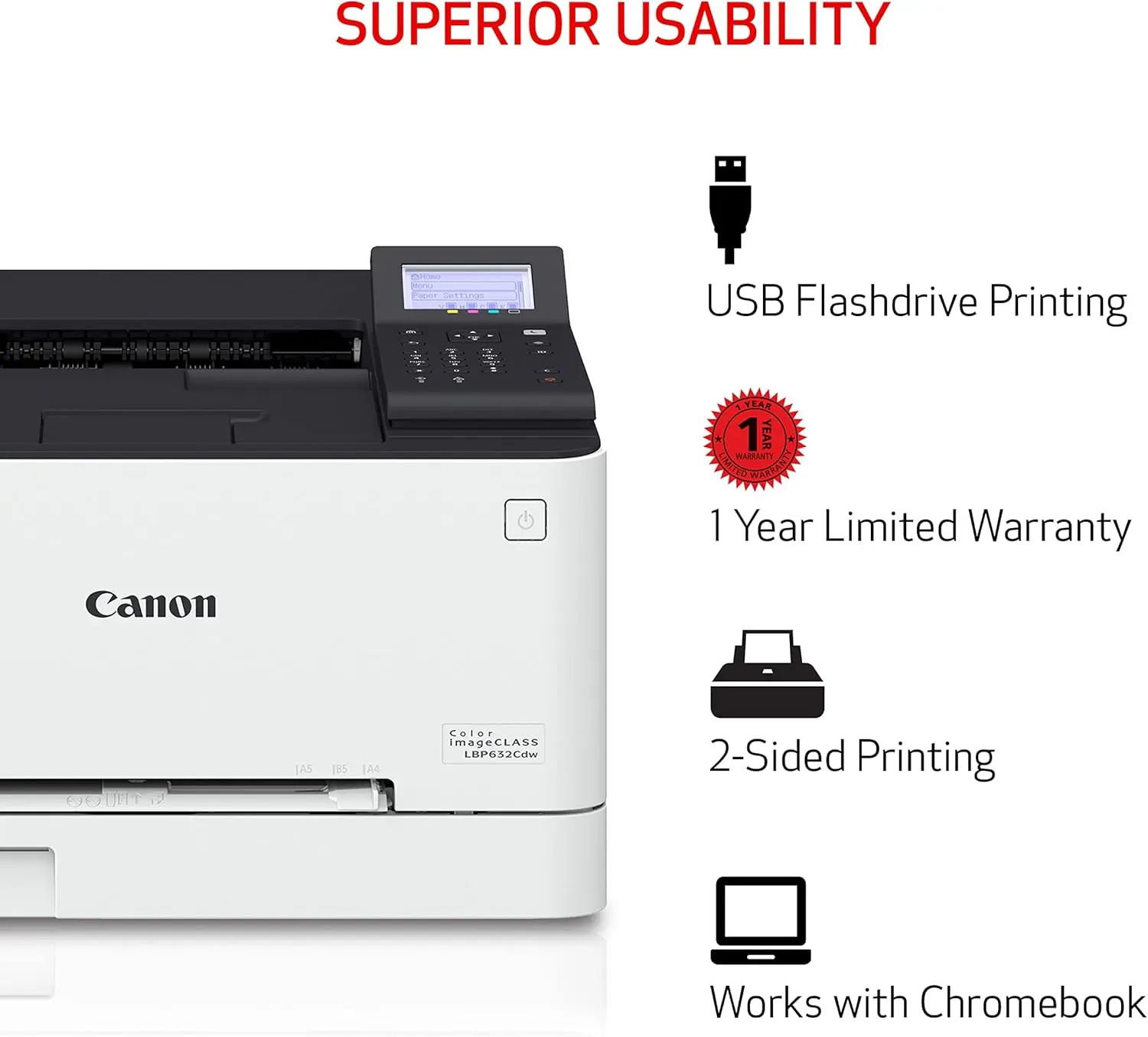 Canon Color imageCLASS LBP632Cdw - Wireless Duplex Laser Printer, Single Function, Home Office, Mobile Ready, 22 PPM Color, White image 6