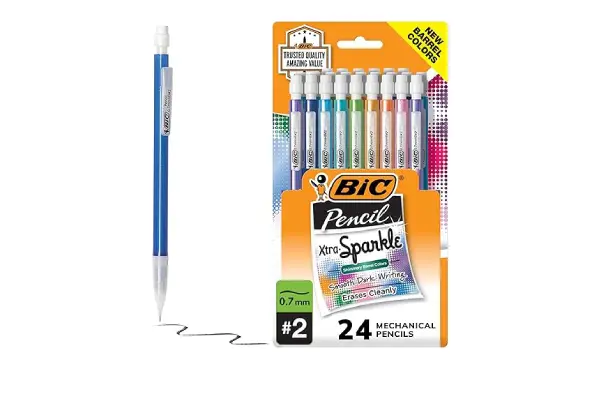 BIC Xtra-Sparkle Number 2 Mechanical Pencils With Erasers (MPLP241-BLK), Medium Point (0.7mm), 24-Count Pack, Cute Mechanical Pencils For Girls, Boys and Adults (Barrel Colors May Vary) image