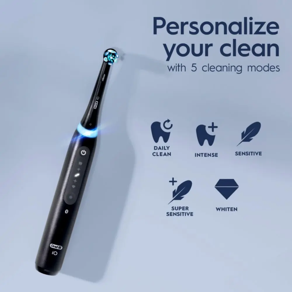 Oral-B iO Deep Clean + Whiten Rechargeable Electric Toothbrush with Visible Pressure Sensor, 2 Minute Timer, 5 Cleaning Settings, 1 iO5 Limited, 3 Toothbrush Heads, Travel Case & Refill Holder, Black image 5