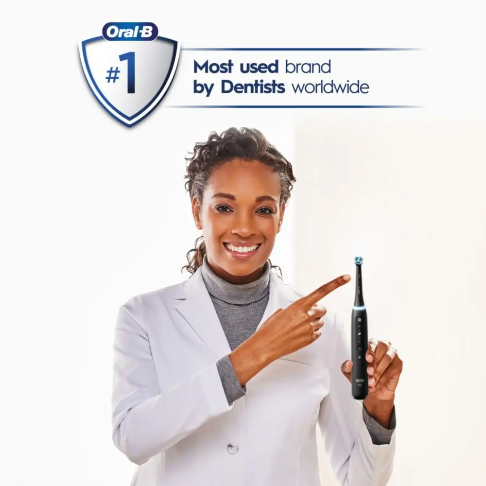 Oral-B iO Deep Clean + Whiten Rechargeable Electric Toothbrush with Visible Pressure Sensor, 2 Minute Timer, 5 Cleaning Settings, 1 iO5 Limited, 3 Toothbrush Heads, Travel Case & Refill Holder, Black image 8