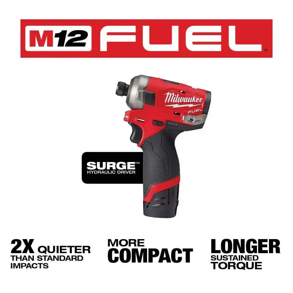 M12 FUEL SURGE 12V Lithium-Ion Brushless Cordless 1/4 in. Hex Impact Driver Compact Kit w/ M12 3/8 in. Ratchet image 2