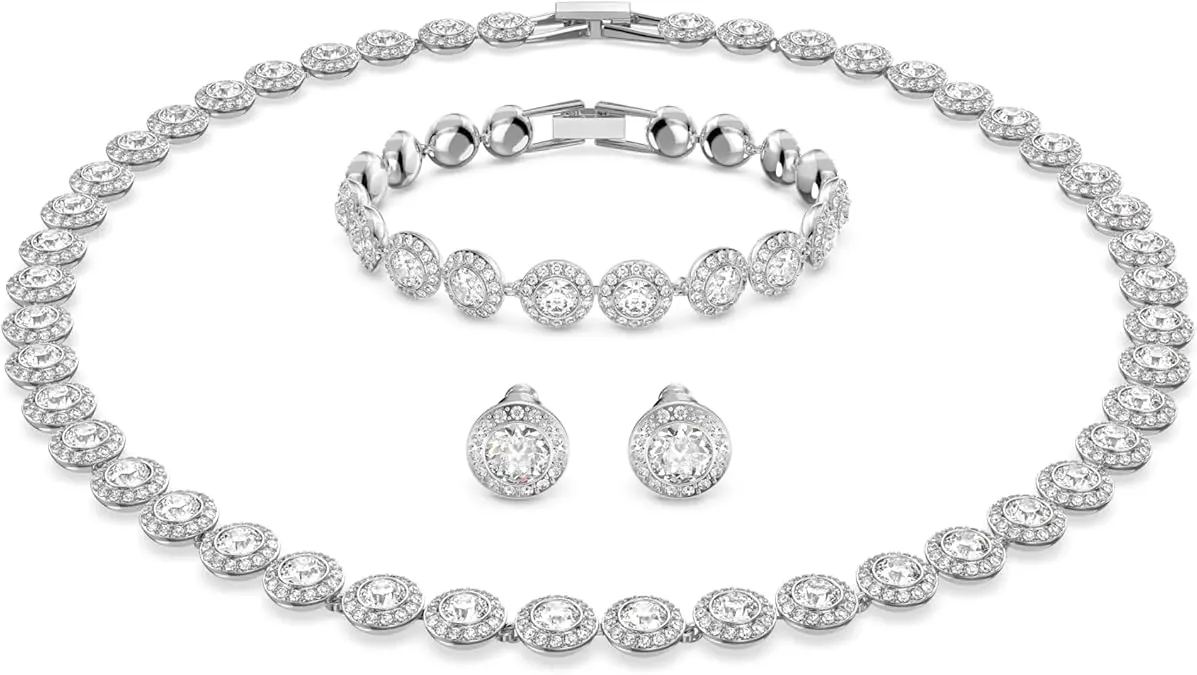Swarovski Crystal Authentic Angelic All Around Set of Necklace, Bracelet and Earrings, White, Rhodium Finish- Women's Hypoallergenic Sparkling Jewelries - Nickel Free Crystal Jewelry Collection image 1