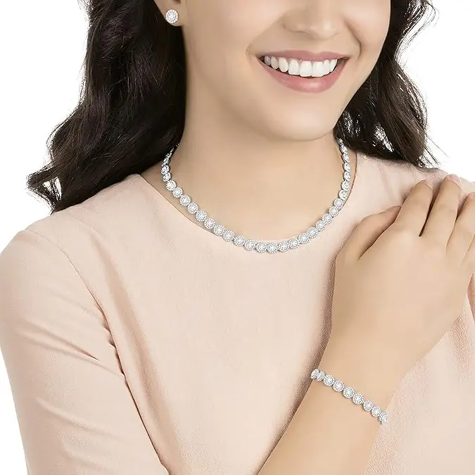 Swarovski Crystal Authentic Angelic All Around Set of Necklace, Bracelet and Earrings, White, Rhodium Finish- Women's Hypoallergenic Sparkling Jewelries - Nickel Free Crystal Jewelry Collection image 7