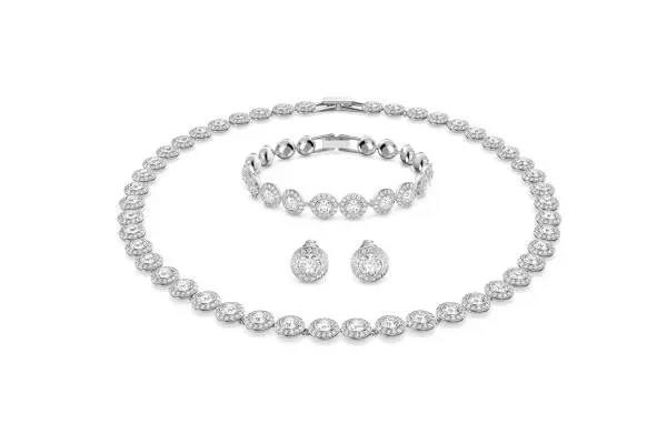 Swarovski Crystal Authentic Angelic All Around Set of Necklace, Bracelet and Earrings, White, Rhodium Finish- Women's Hypoallergenic Sparkling Jewelries - Nickel Free Crystal Jewelry Collection image
