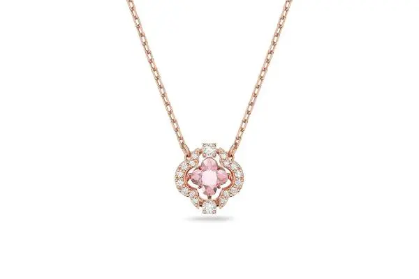 Swarovski Una Women's Clover Pendant Necklace with Pink and White Crystals on a Rose-Gold Tone Finished Chain image