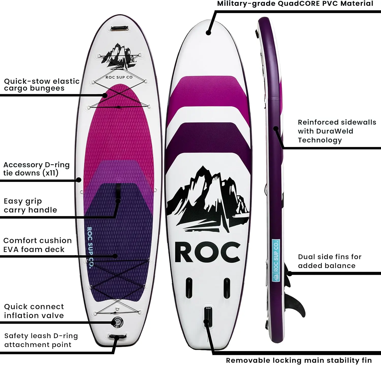 Roc Inflatable Stand Up Paddle Boards with Premium SUP Paddle Board Accessories, Wide Stable Design, Non-Slip Comfort Deck for Youth & Adults image 4