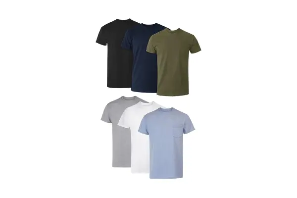 Hanes Men's Pocket Undershirt Pack, Cotton Crew Neck T-Shirt, Moisture Wicking Tee, Assorted 6-Pack image