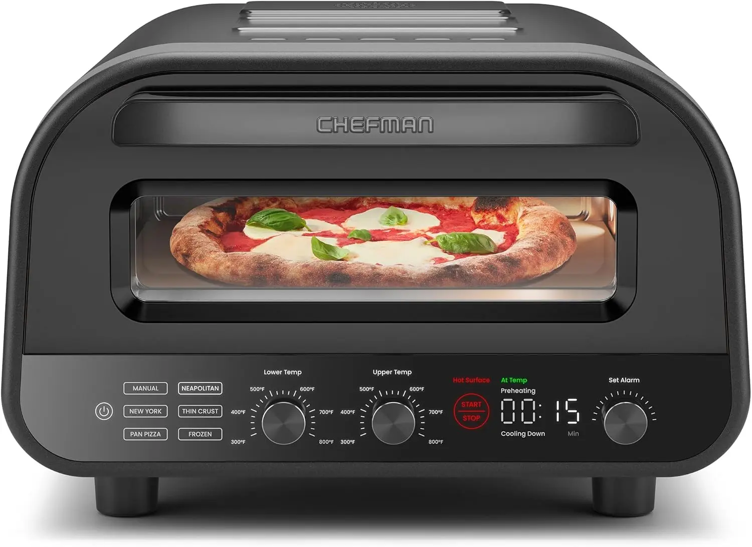 CHEFMAN Indoor Pizza Oven - Makes 12 Inch Pizzas in Minutes, Heats up to 800°F - Countertop Electric Pizza Maker with 5 Touchscreen Presets, Pizza Stone and Peel Included - Stainless Black image 1
