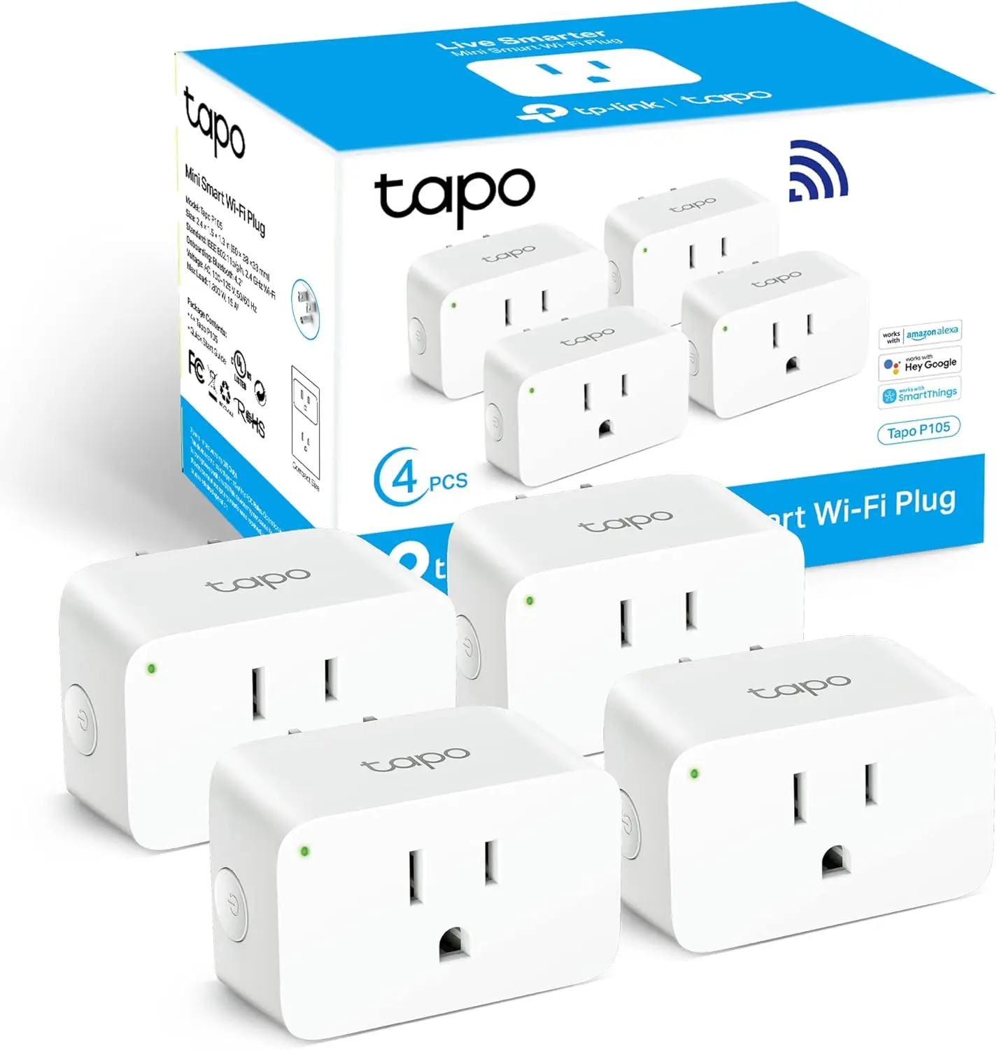 TP-Link Tapo Smart Plug Mini 15A, Smart Home Wi-Fi Plug, Super Easy Setup, Compatible with Alexa & Google Home, No Hub Required, UL Certified, 2.4G WiFi Only, White, Tapo P105(4-Pack) image 1