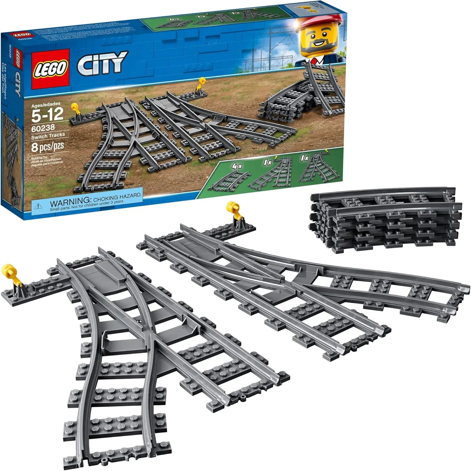 LEGO City Trains Switch Tracks 60238 Building Toy Set for Kids, Boys, and Girls Ages 5+ (8 Pieces) image 1