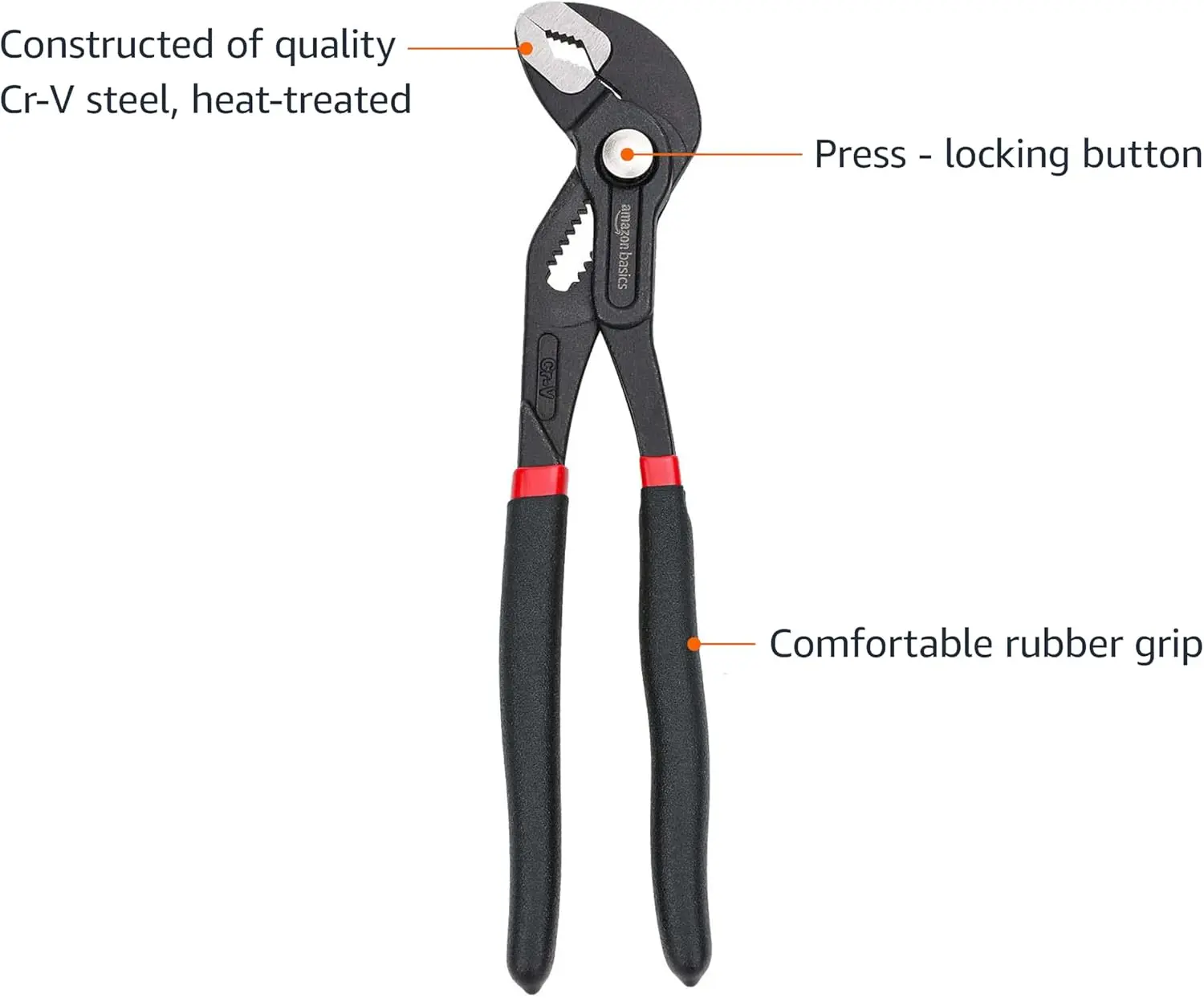 Amazon Basics 3-Piece Quick Release Groove Joint Pliers Set, Drop Forged Chrome Vanadium Steel, Includes 7-inch,10-inch, and 12-inch, Black image 3