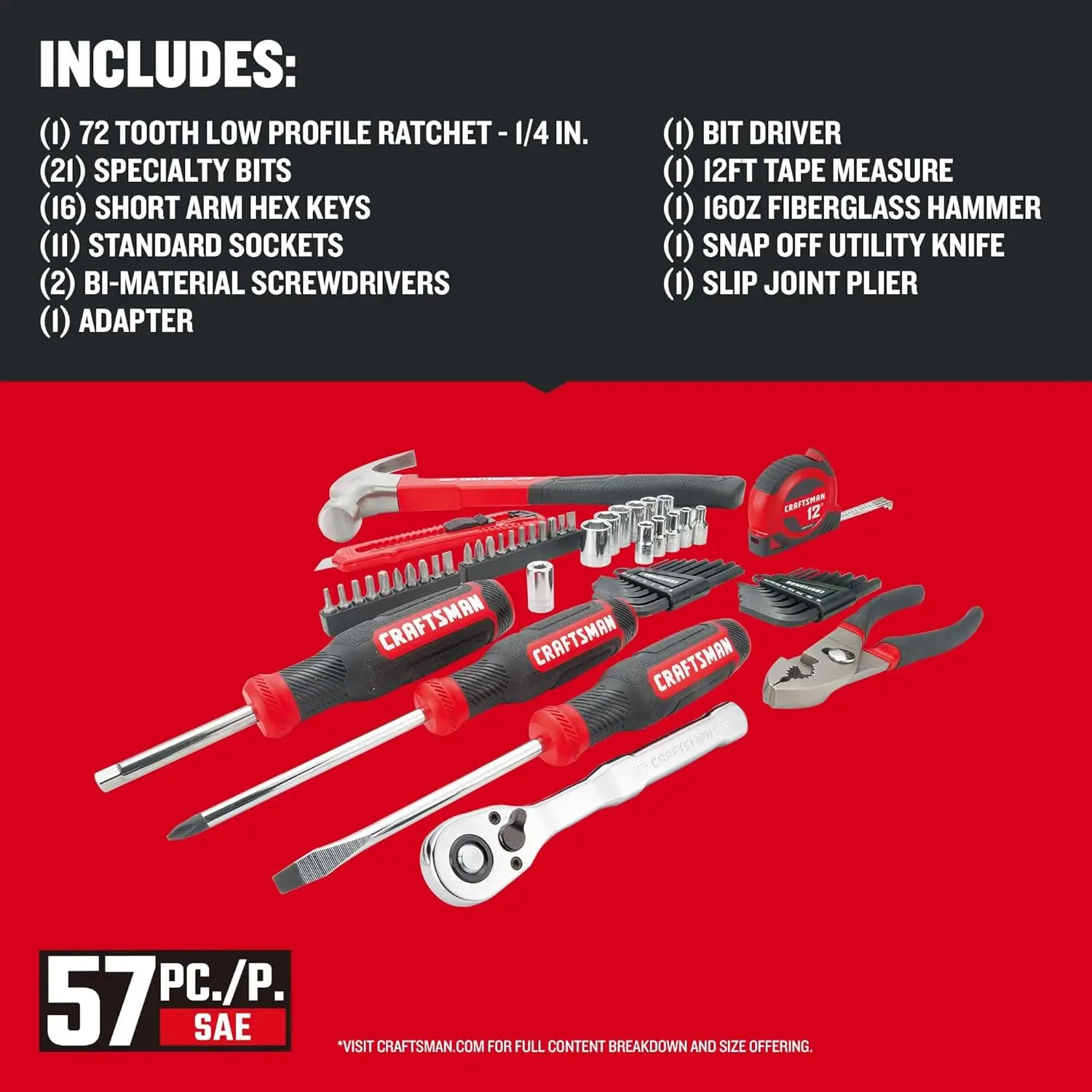 CRAFTSMAN 57 Piece Mechanics Tool Set/Home Tool Set (CMMT99447) image 3