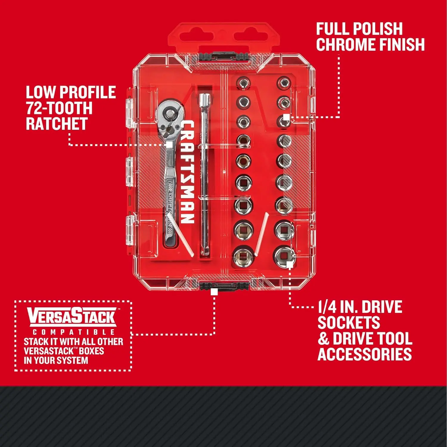 CRAFTSMAN Mechanics Tool Set, 1/4 Inch Drive, 20 Piece (CMMT12108) image 2