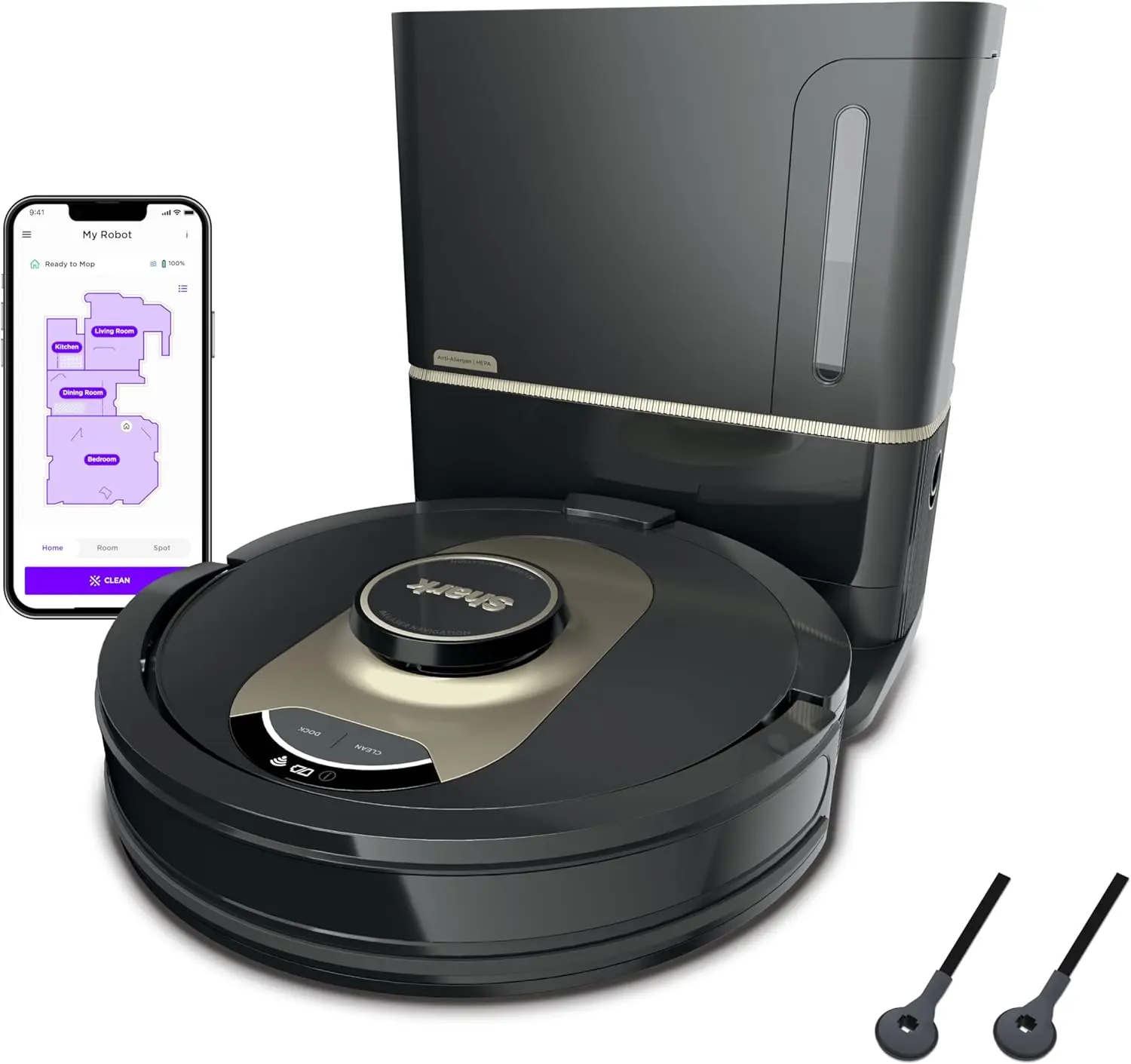 Shark AV2501AE AI Robot Vacuum with XL HEPA Self-Empty Base, Bagless, 60-Day Capacity, LIDAR Navigation, Perfect for Pet Hair, Compatible with Alexa, Wi-Fi Connected, Carpet & Hard Floor, Black image 1