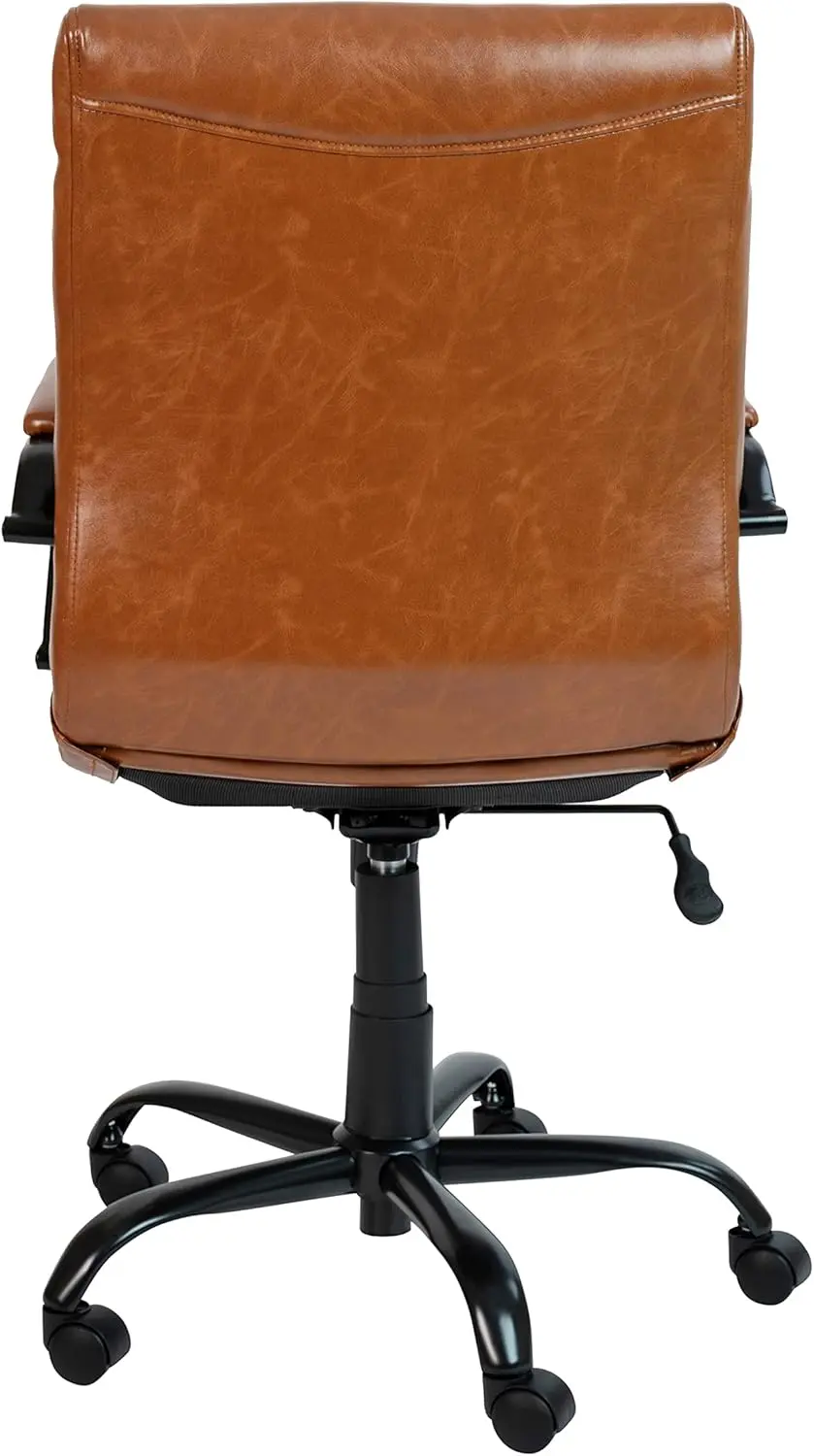 Flash Furniture Whitney Mid-Back Swivel Leather Desk Chair with Padded Seat and Armrests, Adjustable Height Padded Leather Office Chair, Brown/Black image 11
