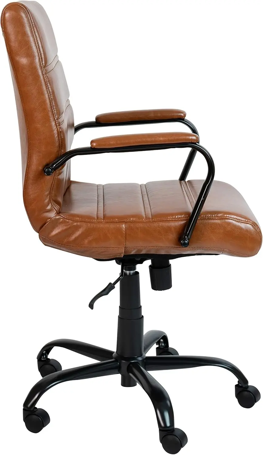 Flash Furniture Whitney Mid-Back Swivel Leather Desk Chair with Padded Seat and Armrests, Adjustable Height Padded Leather Office Chair, Brown/Black image 12