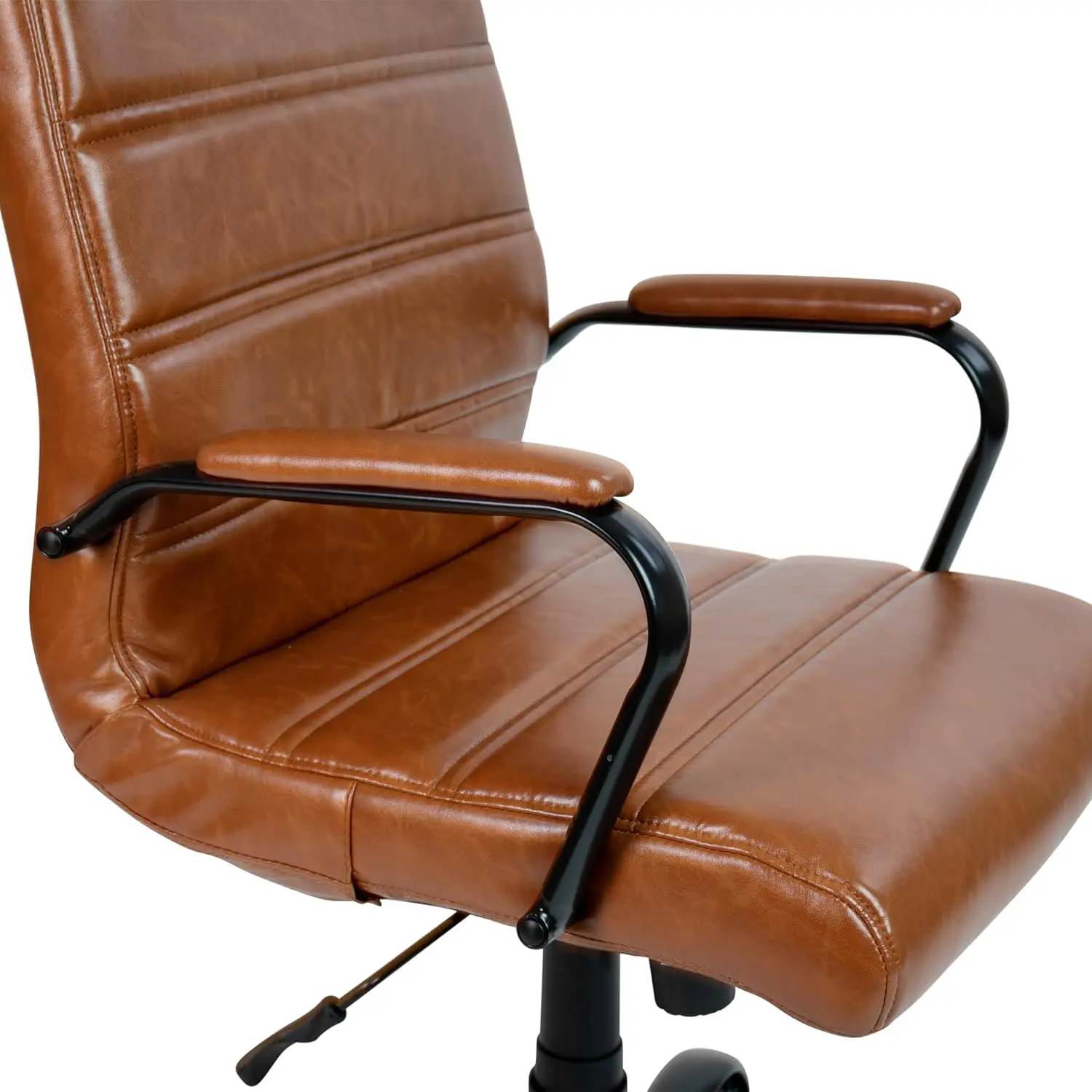 Flash Furniture Whitney Mid-Back Swivel Leather Desk Chair with Padded Seat and Armrests, Adjustable Height Padded Leather Office Chair, Brown/Black image 14