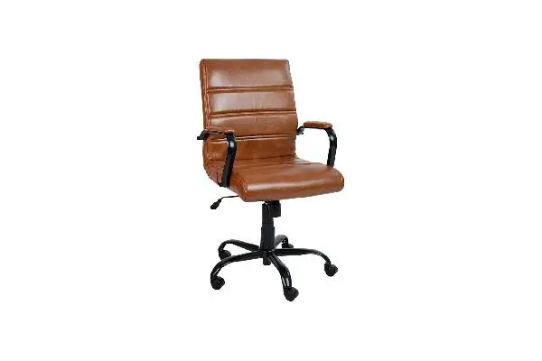 Flash Furniture Whitney Mid-Back Swivel Leather Desk Chair with Padded Seat and Armrests, Adjustable Height Padded Leather Office Chair, Brown/Black image