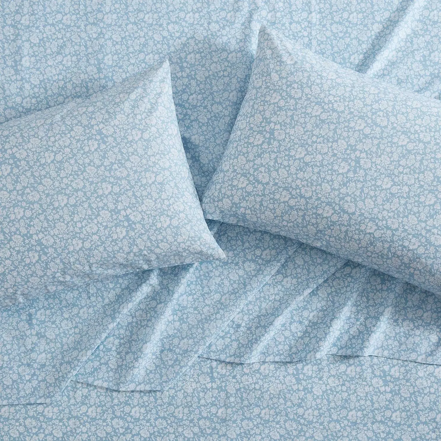 Laura Ashley - Twin Bed Sheets, Cotton Percale Bedding with Matching Pillowcase, Crisp & Cool Bed Set with Deep Pocket, Oeko-Tex Certified, Dorm Essentials (Heirloom Ditzy Blue) image 3