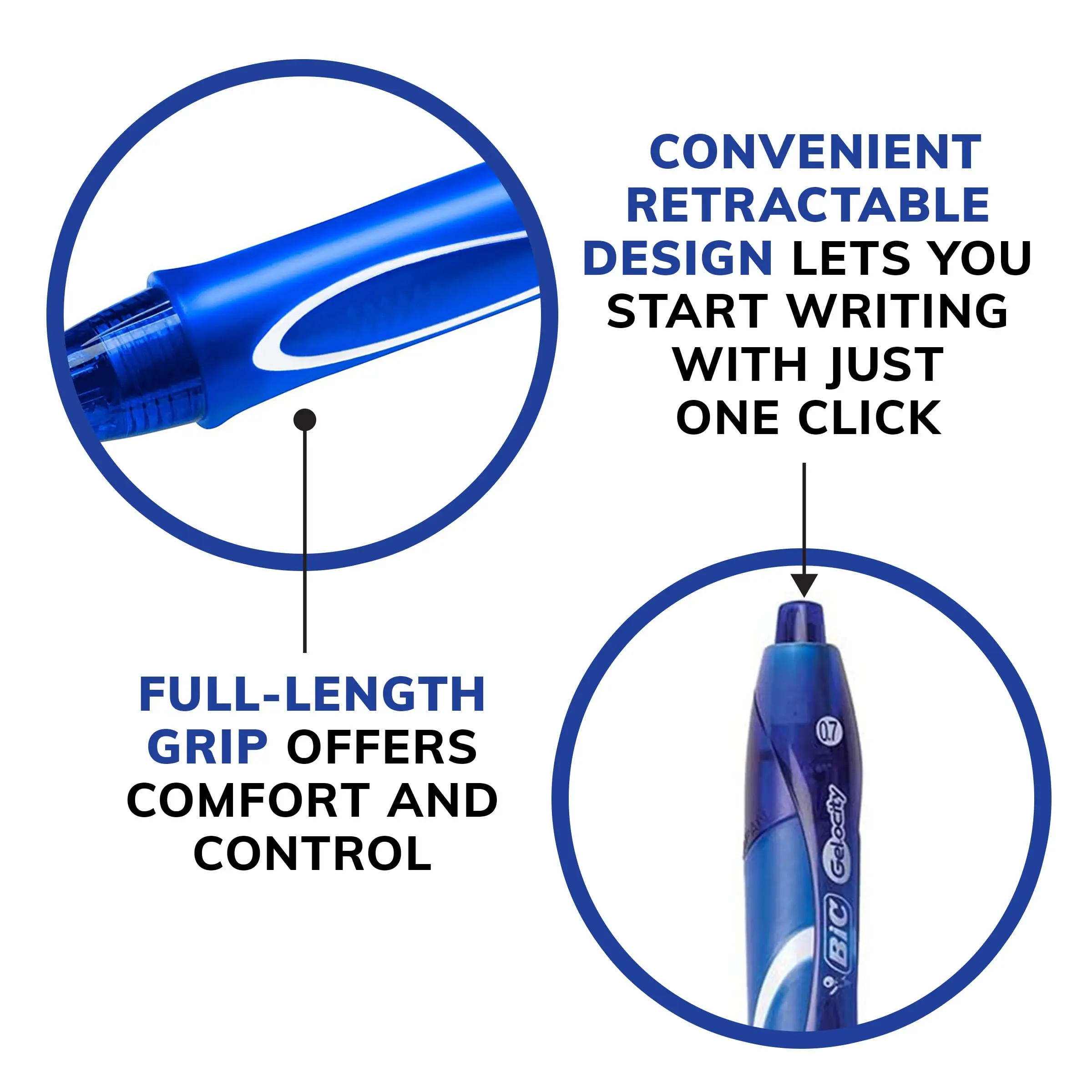 BIC Gel-ocity Retractable Quick Dry Gel Pen, Medium Point, 0.7mm, Blue Ink, 12 Count image 5