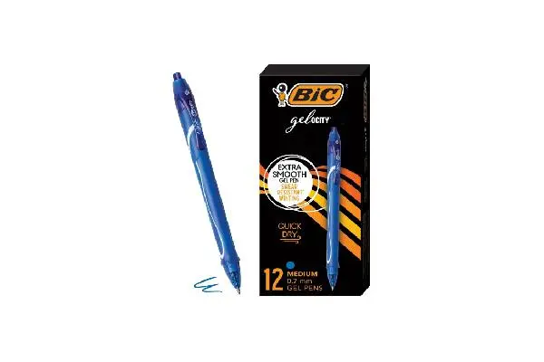 BIC Gel-ocity Retractable Quick Dry Gel Pen, Medium Point, 0.7mm, Blue Ink, 12 Count image