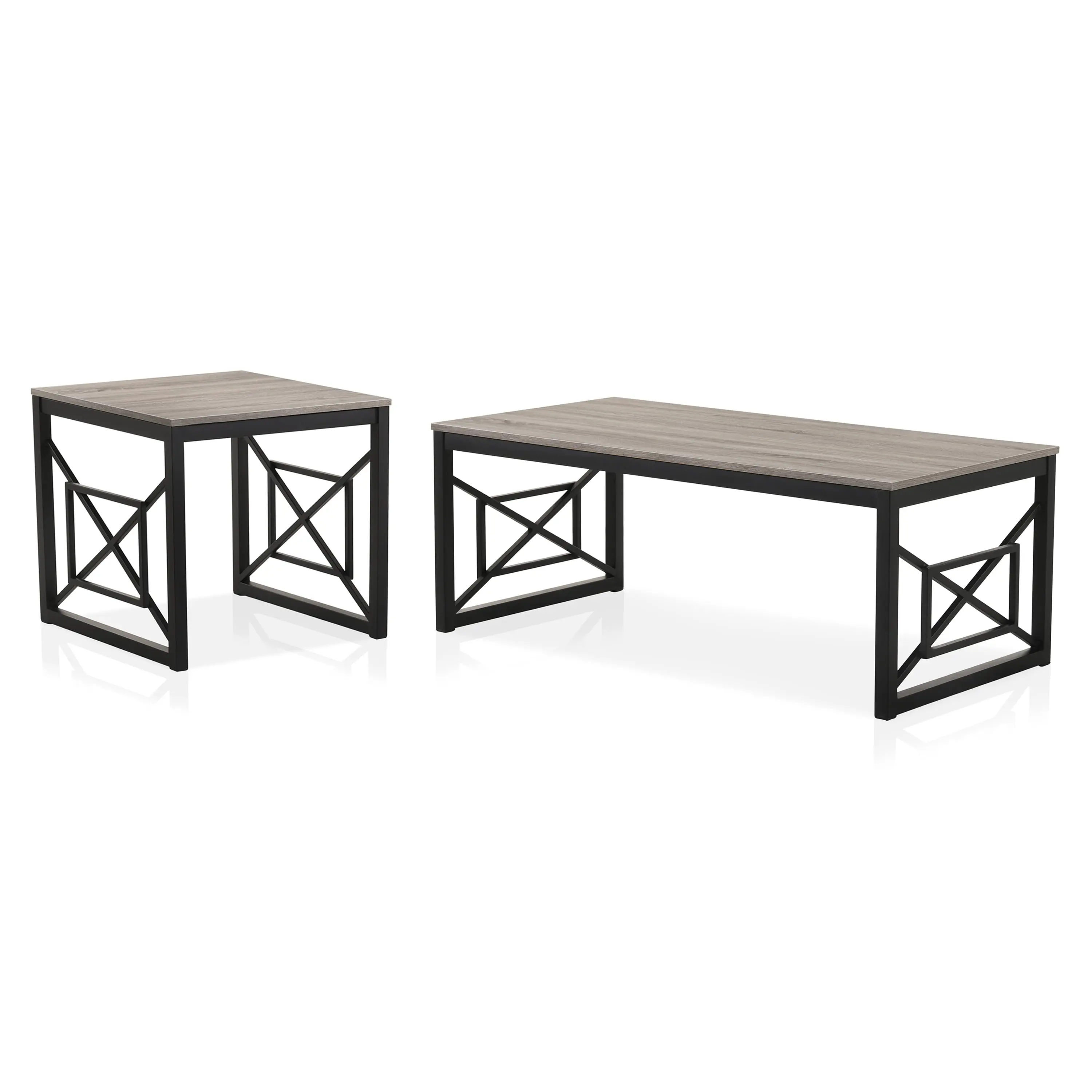 Furniture of America Dexter Wood Top and Metal Gray 2-Piece Coffee Table Set image 2
