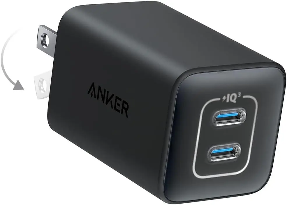 Anker Nano Charger, 47W 2 Port Compact Foldable GaN USB C Charger for iPhone 16/15, Galaxy, Pixel, Compatible with MagSafe (Black) image 1
