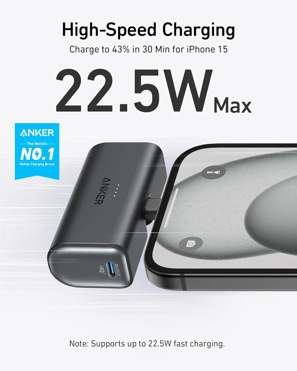 Anker Nano Power Bank with Built-in USB-C Connector, 5,000mAh Portable Charger 22.5W, for iPhone 16/15 Series, Samsung, iPad Pro/Air, and More image 2