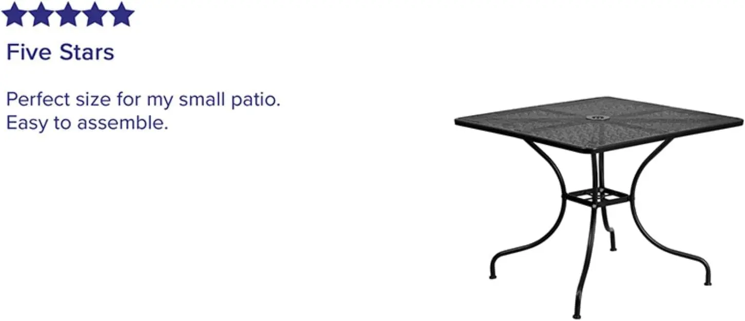 Flash Furniture Oia Commercial Grade 35.5" Square Black Indoor-Outdoor Steel Patio Table with Umbrella Hole image 4
