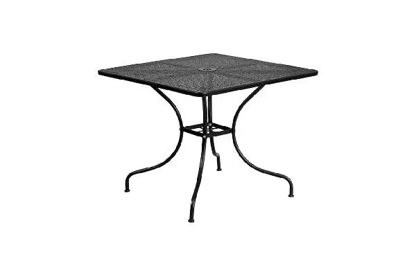 Flash Furniture Oia Commercial Grade 35.5" Square Black Indoor-Outdoor Steel Patio Table with Umbrella Hole image