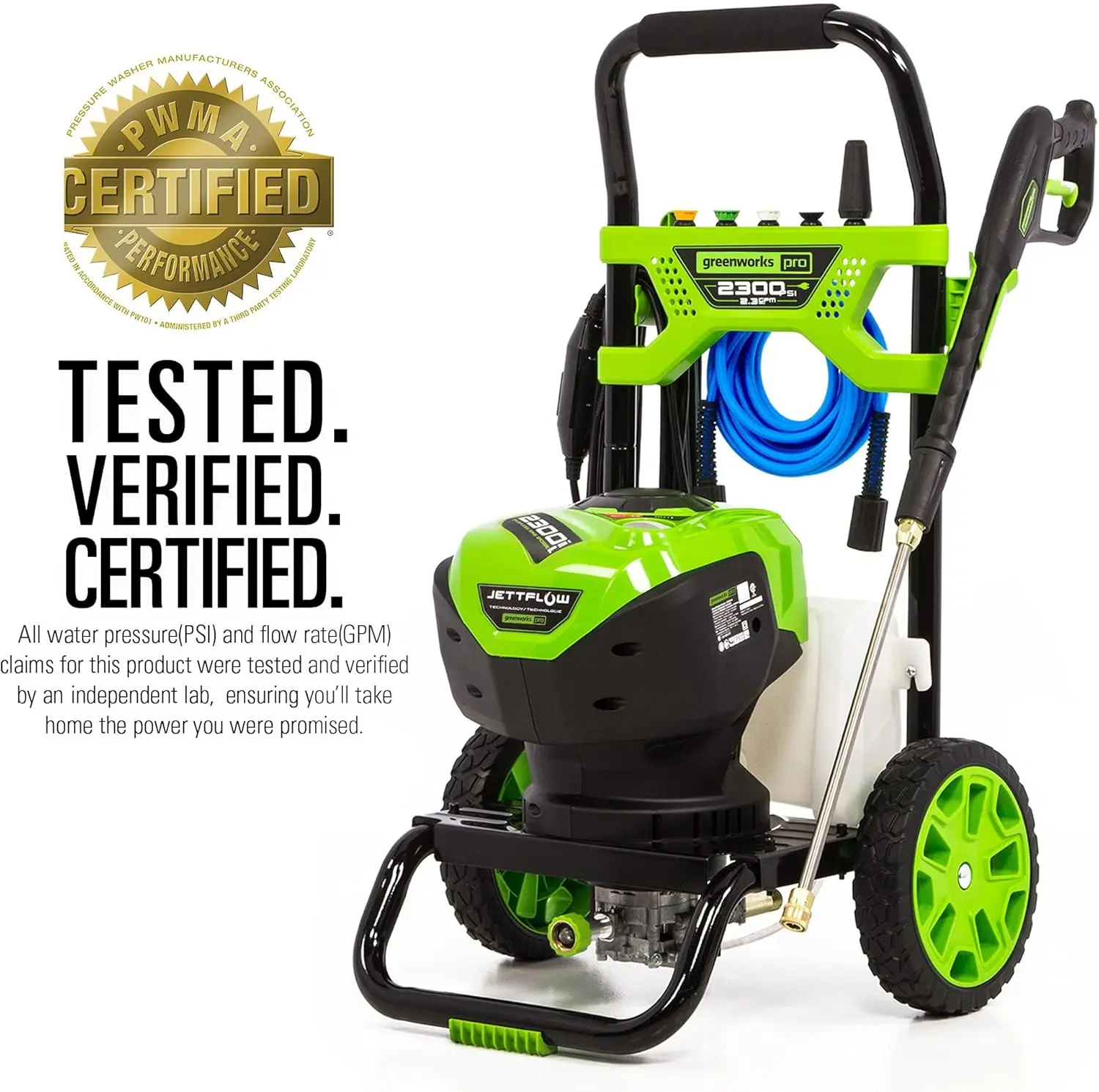 Greenworks 2300 PSI TruBrushless (2.3 GPM) Electric Pressure Washer, 25’ Hose, Quick Connect Wand, 15, 24, 40 Degree Soap and Turbo Nozzle image 3