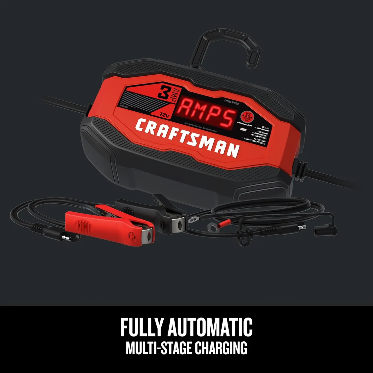 CRAFTSMAN Battery Charger and Maintainer, CMXCESM260, 3-in-1, Fully Automatic, 3 Amps, 12 Volt, for Motorcycle, Car, SUV, Truck and Marine Batteries image 4