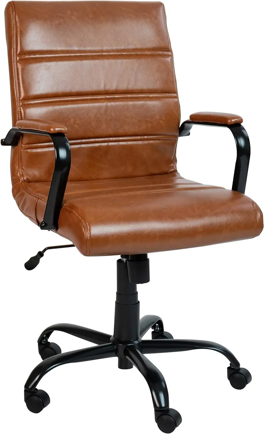 Flash Furniture Whitney Mid-Back Swivel Leather Desk Chair with Padded Seat and Armrests, Adjustable Height Padded Leather Office Chair, Brown/Black image 1