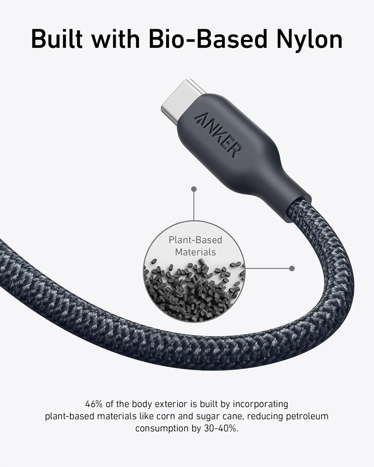 Anker USB C Cable, 240W Bio-Braided Type C Fast Charge Cord for iPhone 16/16 Pro, MacBook Pro 2020, iPad Pro,and More(USB 2.0, 10FT, Phantom Black) image 6