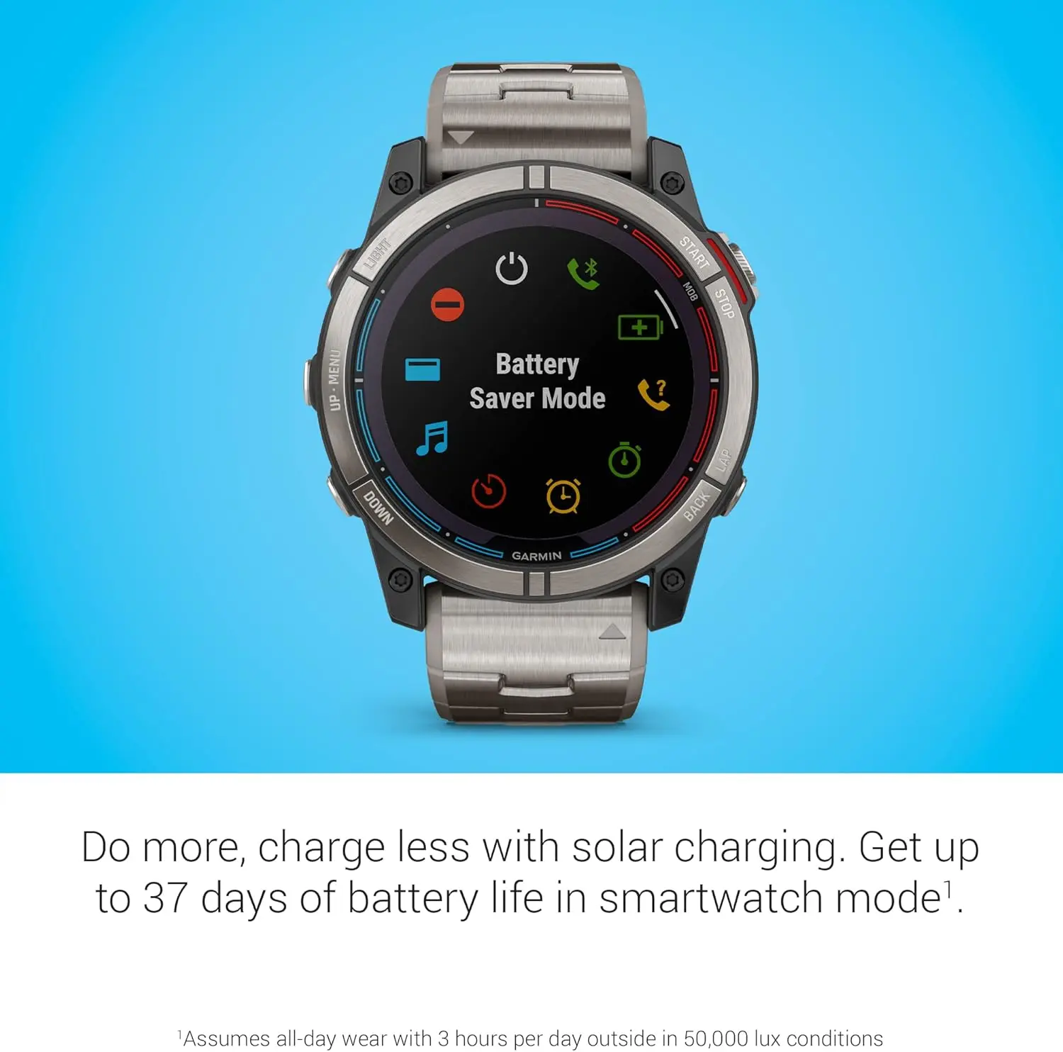 Garmin quatix® 7X Solar Edition, Marine GPS Smartwatch, Solar Charging Capabilities, Durable Watch with Flashlight, Tide Changes and Anchor Drag Alerts, Waypoint Marking image 3