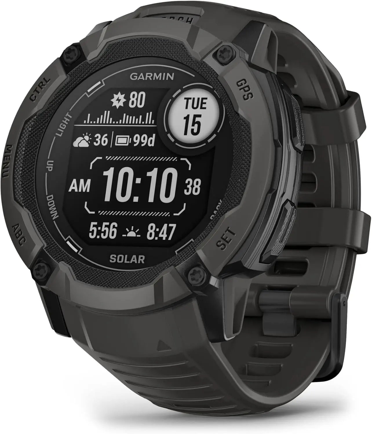 Garmin Instinct 2X Solar, Rugged GPS Smartwatch, Built-in Flashlight, Solar Charging Capability, Multi-Band GNSS, Graphite image 1