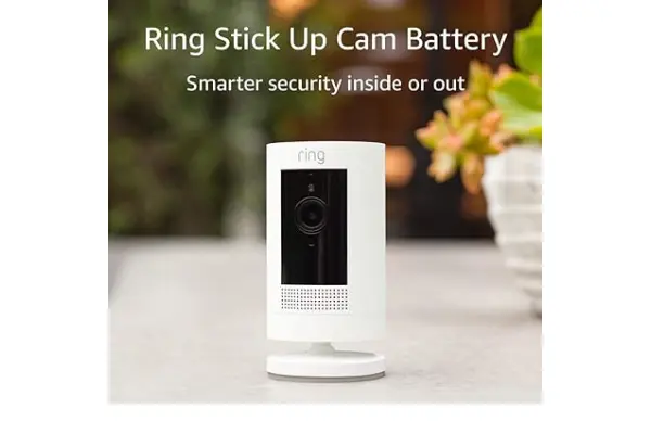 Like-New Ring Stick Up Cam Battery HD security camera with custom privacy controls, Simple setup, Works with Alexa - White image