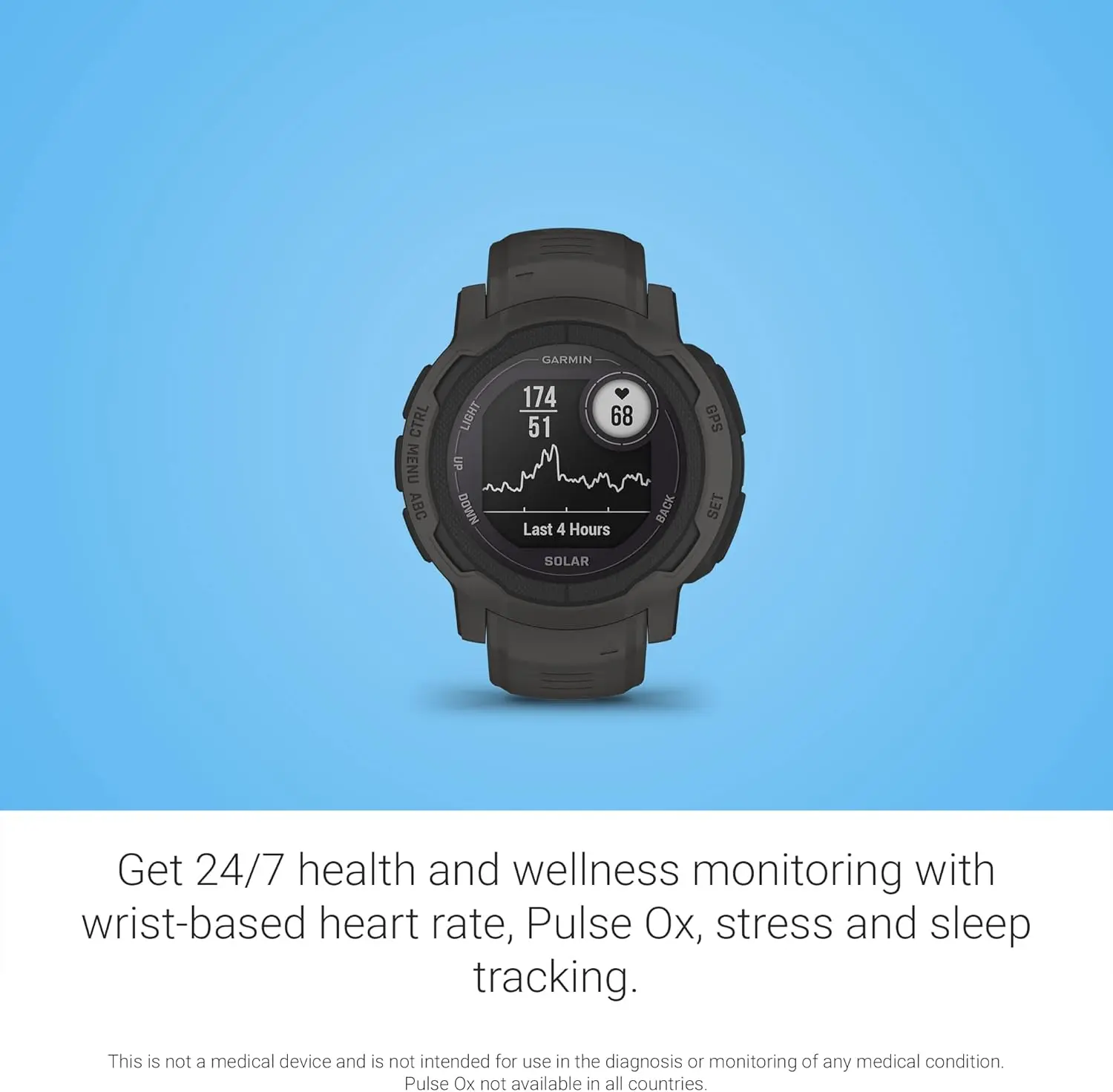 Garmin Instinct 2 Solar, GPS Outdoor Watch, Solar Charging Capabilities, Multi-GNSS Support, Tracbak Routing, Graphite image 4