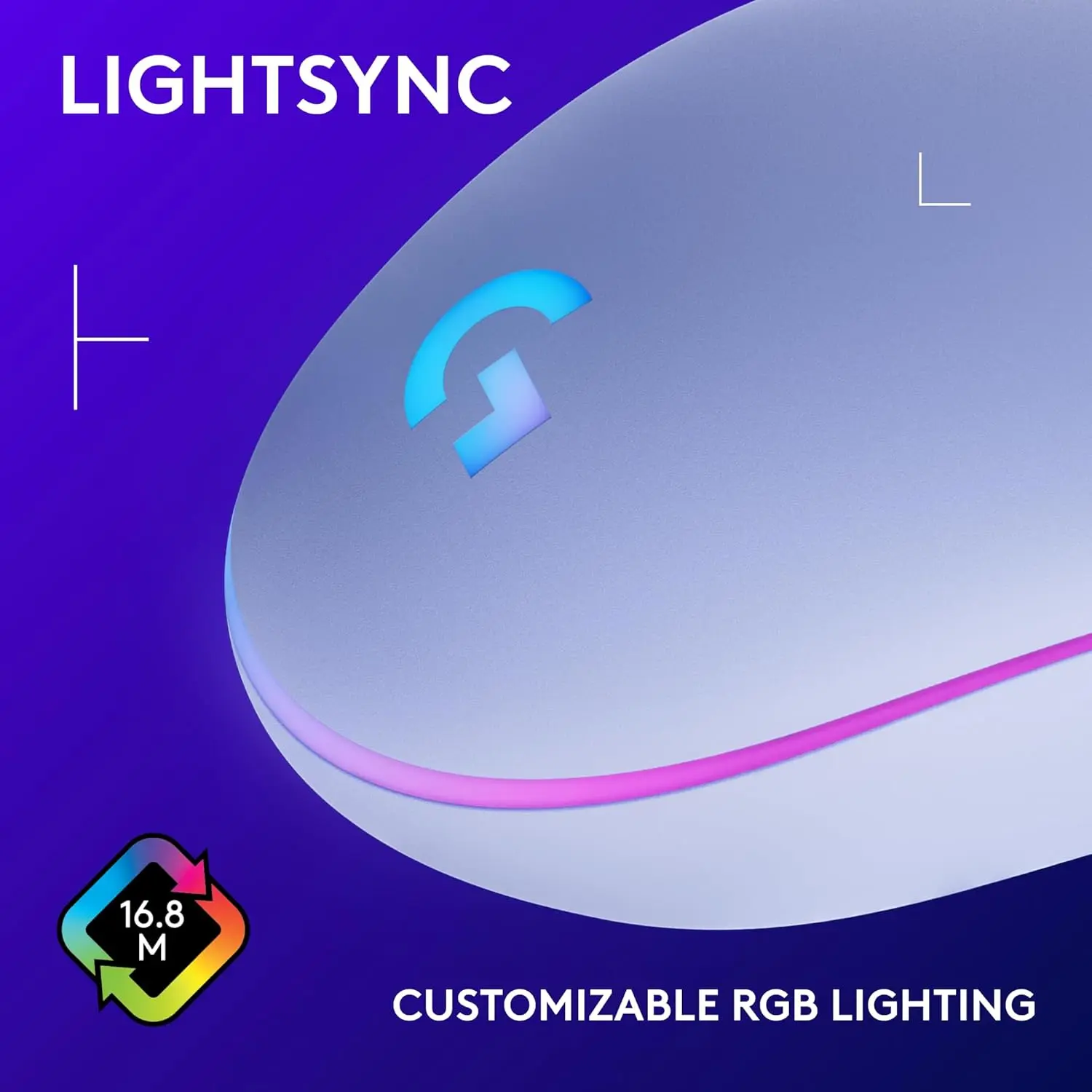 Logitech G203 Wired Gaming Mouse, 8,000 DPI, Rainbow Optical Effect LIGHTSYNC RGB, 6 Programmable Buttons, On-Board Memory, Screen Mapping, PC/Mac Computer and Laptop Compatible - Lilac image 4