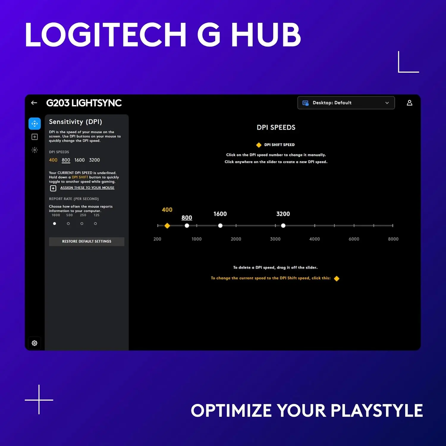Logitech G203 Wired Gaming Mouse, 8,000 DPI, Rainbow Optical Effect LIGHTSYNC RGB, 6 Programmable Buttons, On-Board Memory, Screen Mapping, PC/Mac Computer and Laptop Compatible - Lilac image 5