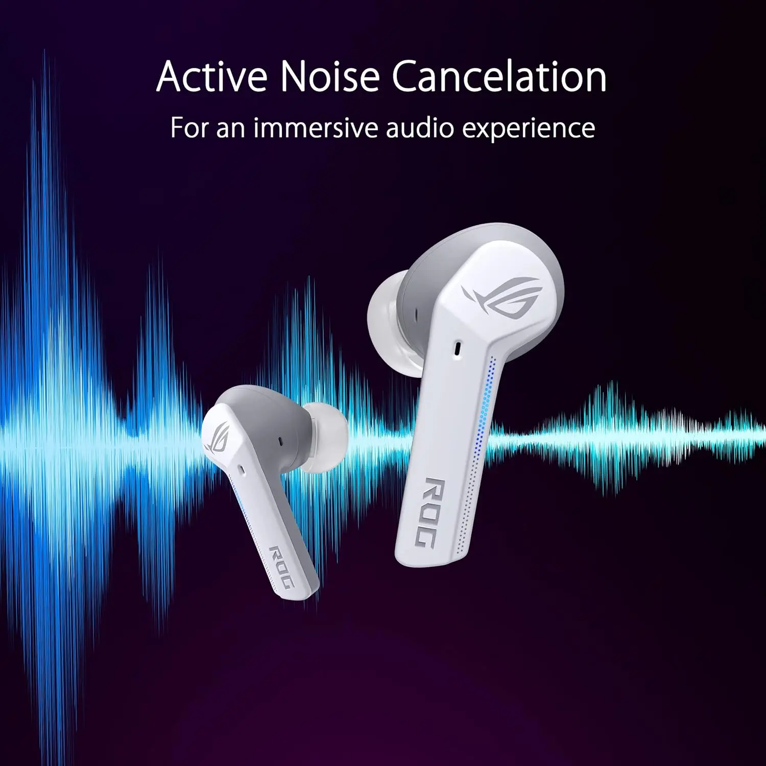ASUS ROG Cetra True Wireless Gaming Headphones (Low-Latency Bluetooth Earbuds, Active Noise Cancelation, 27-Hour Battery Life, IPX4 Water Resistance, Wireless Charging)- White image 5