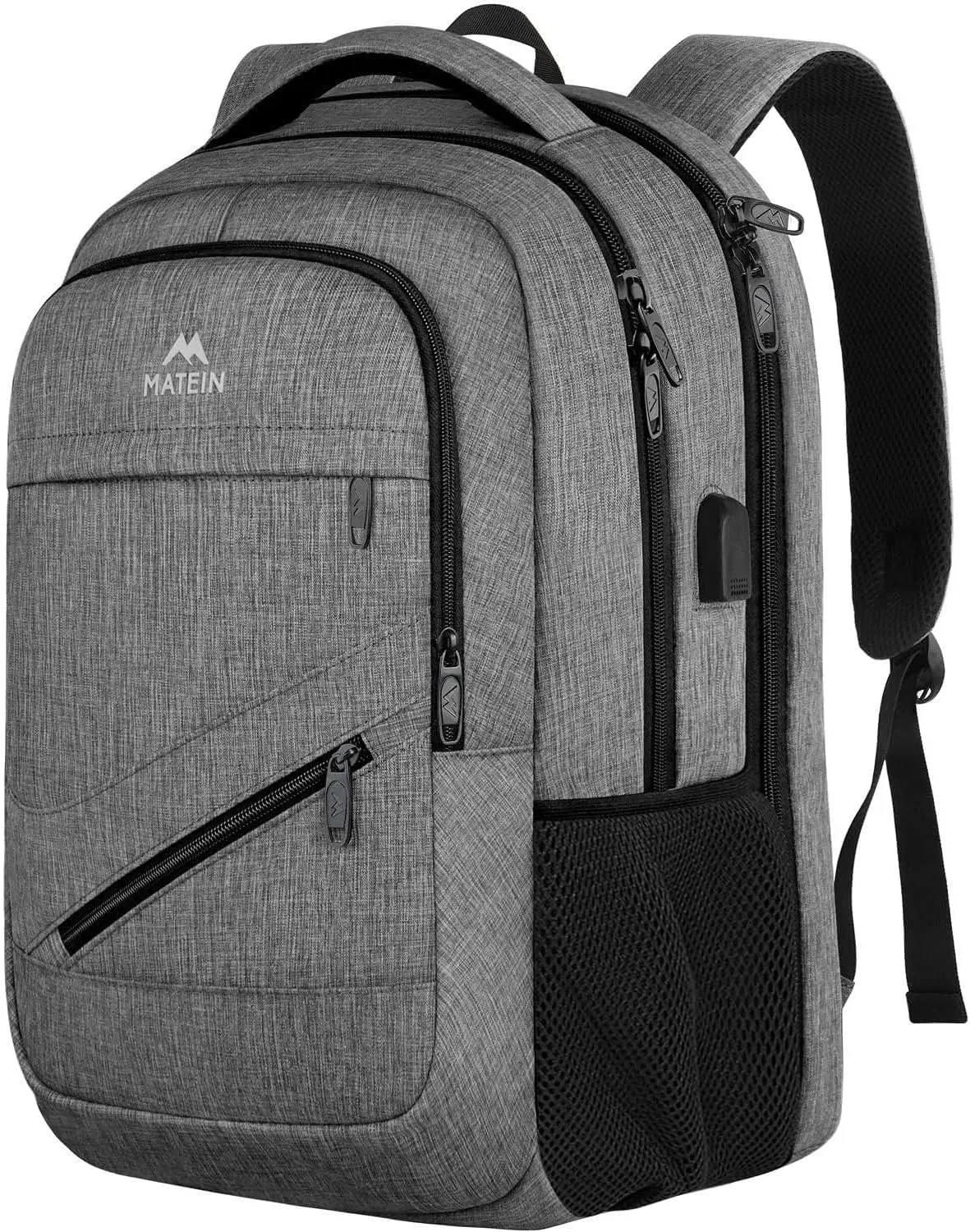 MATEIN Travel Laptop Backpack, 17 Inch Work TSA Approved Carry on Backpack, Large Computer Business Bag for Men Women with USB Port and Trolley Sleeve, College School Rucksack Book Bag, Grey image 1