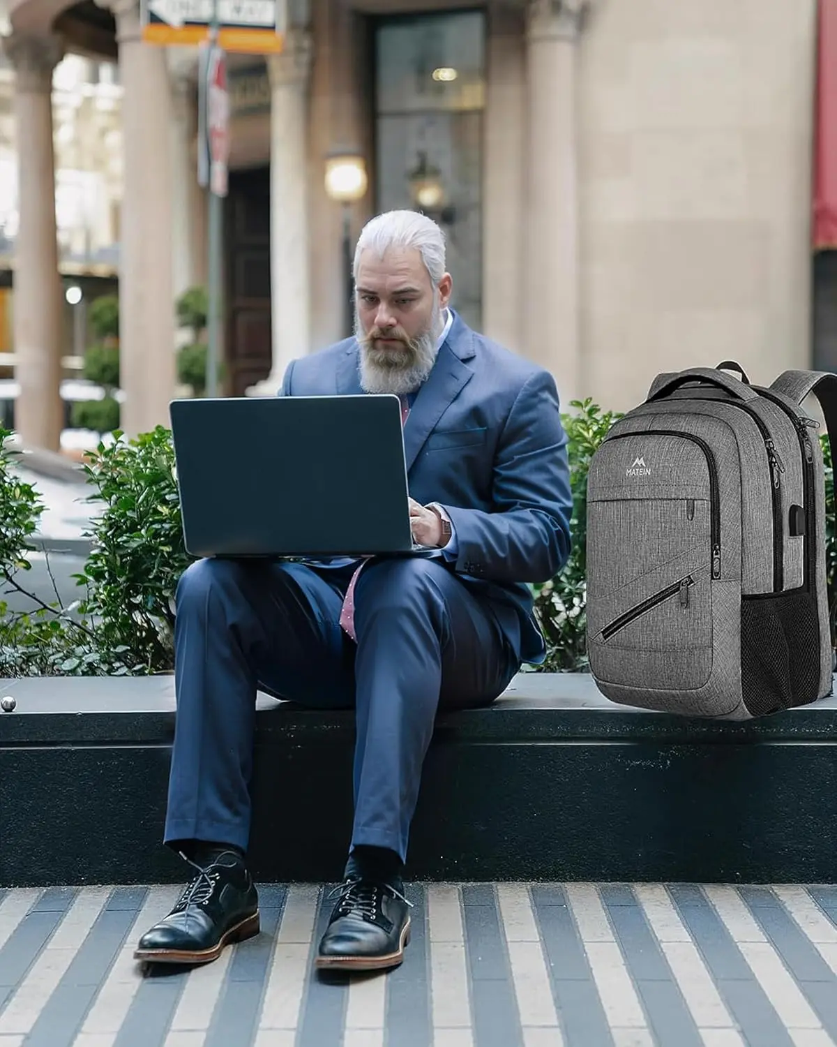 MATEIN Travel Laptop Backpack, 17 Inch Work TSA Approved Carry on Backpack, Large Computer Business Bag for Men Women with USB Port and Trolley Sleeve, College School Rucksack Book Bag, Grey image 9
