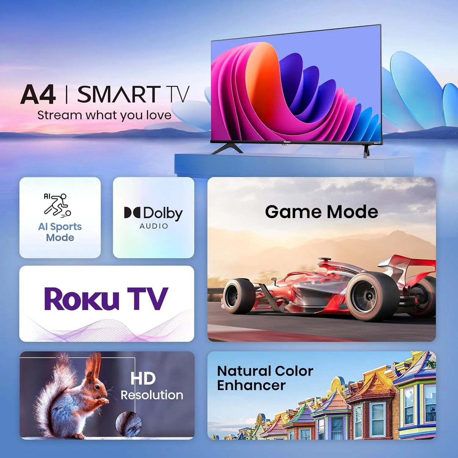 Hisense 32-Inch Class A4 Series HD 720p Smart Roku TV with Alexa Compatibility (32A4HNR) - Dolby Audio, Slim Bezel Design, Google Assistant image 3
