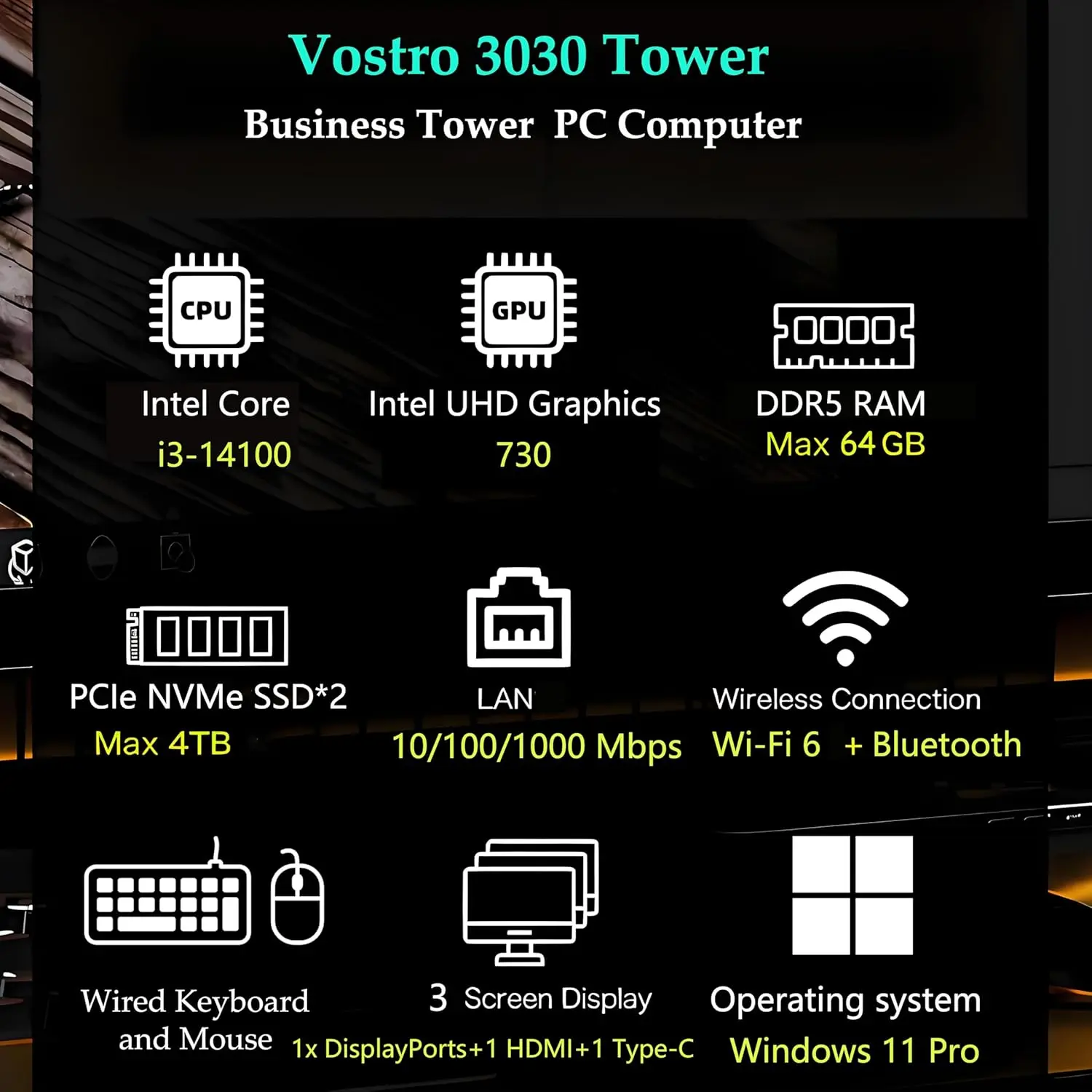 Dell Tower PC Desktop Computer for Home Business Student, 14th Gen Intel Core i3-14100 (Beat i5-12400), 32GB DDR5 RAM, 1TB PCIe SSD, WiFi 6, Bluetooth, DisplayPort, HDMI, KB & Mouse, Windows 11 Pro image 2