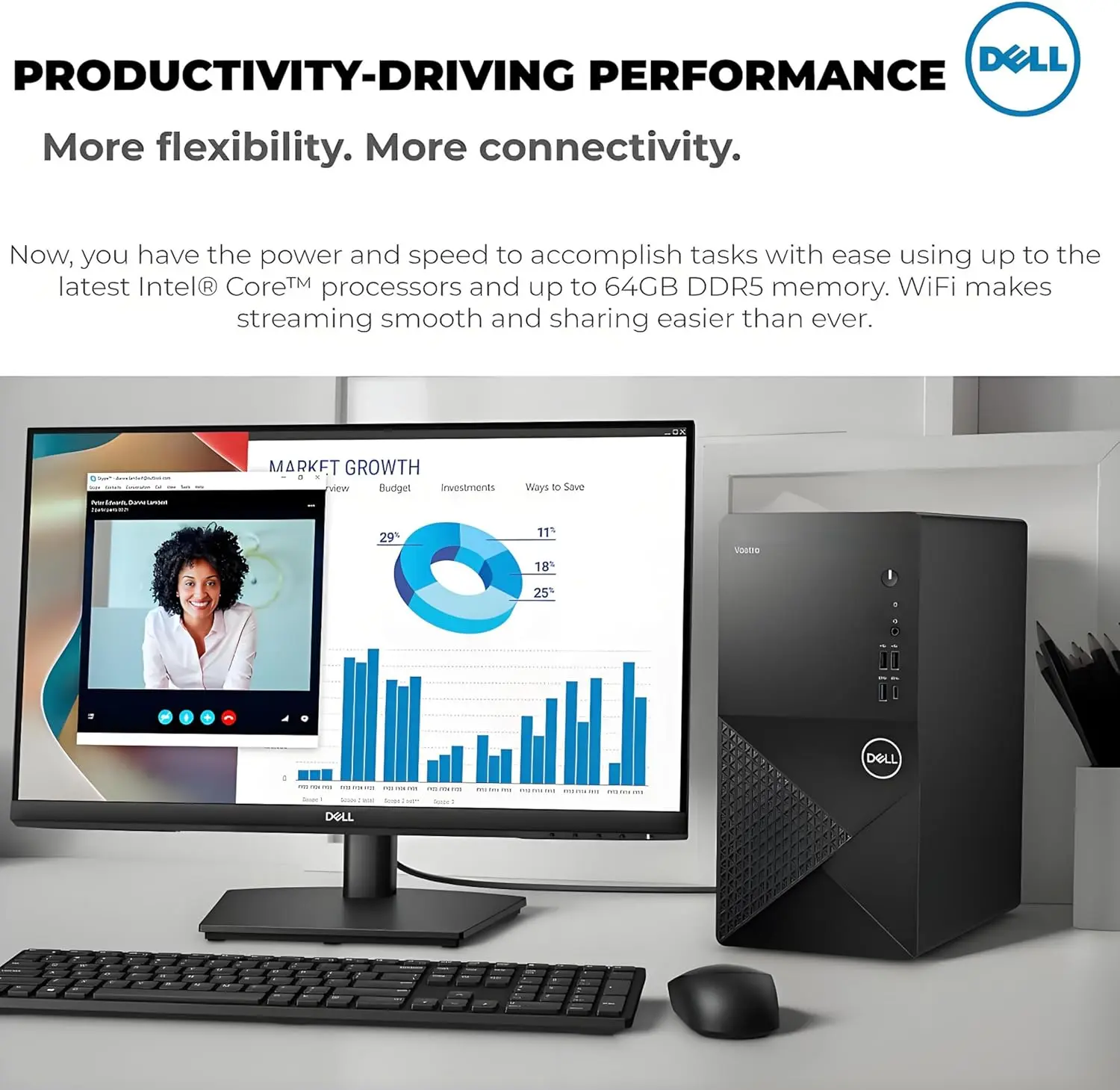 Dell Tower PC Desktop Computer for Home Business Student, 14th Gen Intel Core i3-14100 (Beat i5-12400), 32GB DDR5 RAM, 1TB PCIe SSD, WiFi 6, Bluetooth, DisplayPort, HDMI, KB & Mouse, Windows 11 Pro image 4