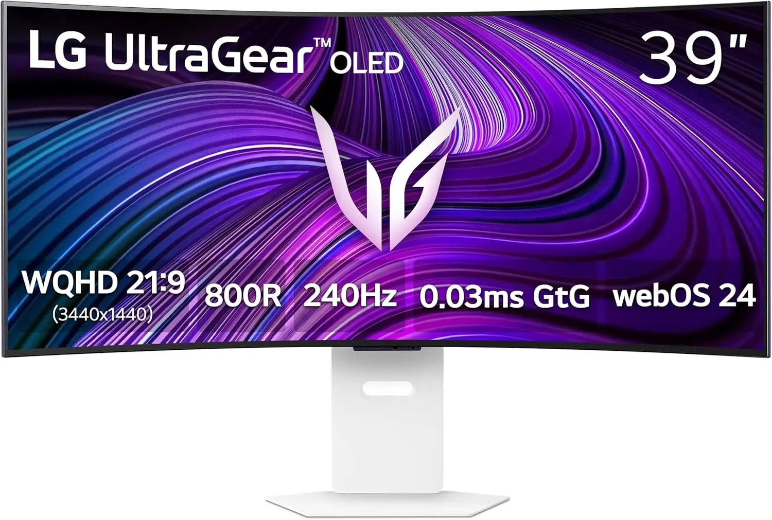 LG 39GX90SA-W 39-inch Ultragear WQHD (3440 x 1440) OLED Curved Gaming Monitor 240Hz, 1ms, NVIDIA G-Sync Compatible, AMD FreeSync Premium, VESA DisplayHDR True Black 400, webOS, USB Type-C, White image 1